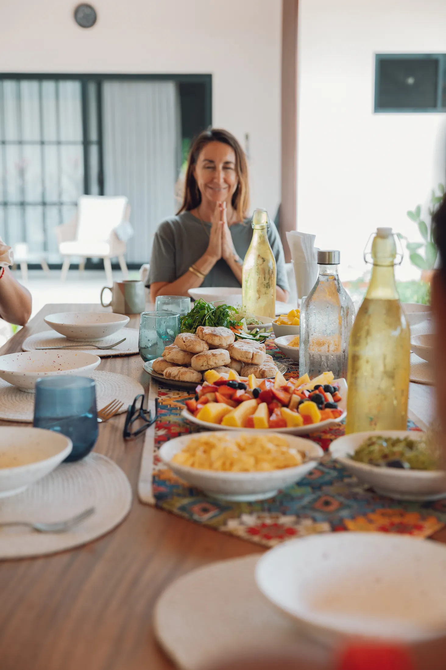 Shared breakfast at the long table
