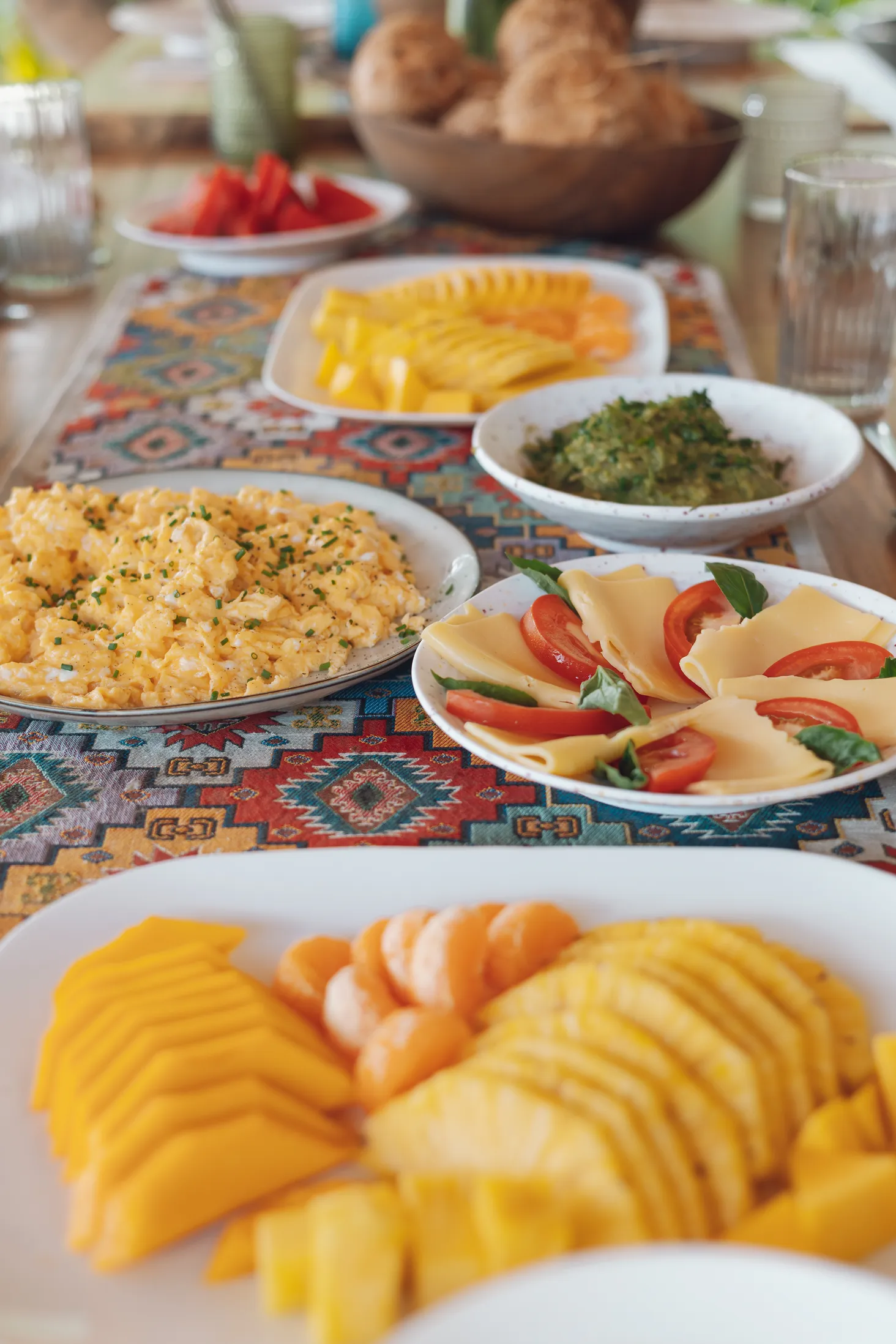 Fresh fruit laid out for breakfast